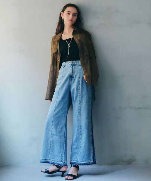 Editt by YECCA VECCA(エディットバイイェッカヴェッカ)の「綿麻ラインバギーデニム(デニムパンツ・レディース・ライトインディゴブルー・S/M)」の13枚目の写真