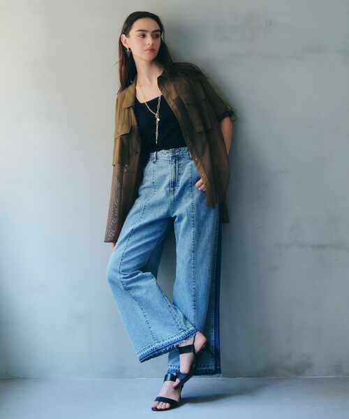 Editt by YECCA VECCA(エディットバイイェッカヴェッカ)の「綿麻ラインバギーデニム(デニムパンツ・レディース・ライトインディゴブルー・S/M)」の14枚目の写真