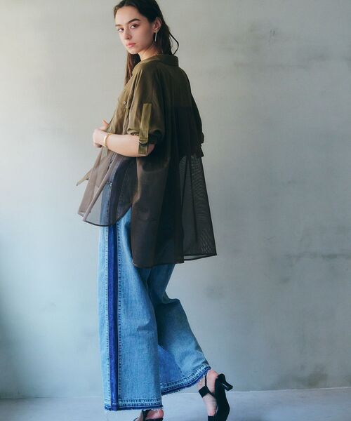 Editt by YECCA VECCA(エディットバイイェッカヴェッカ)の「綿麻ラインバギーデニム(デニムパンツ・レディース・ライトインディゴブルー・S/M)」の17枚目の写真