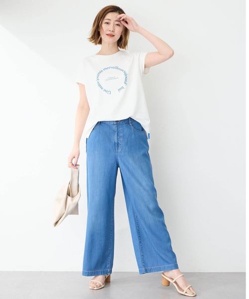Petit Honfleur(プチオンフルール)の「2025年春夏【接触冷感・UVカット】オーガニックコットンフレンチスリーブロゴTシャツ(Tシャツ/カットソー・レディース・グリーン/レッド/ホワイト・M/L)」の14枚目の写真