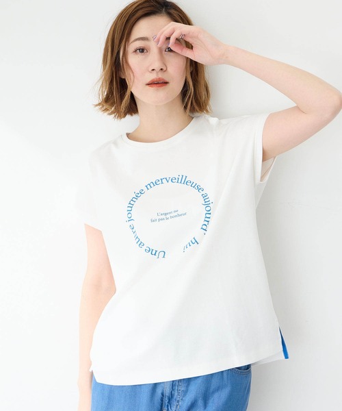 Petit Honfleur(プチオンフルール)の「2025年春夏【接触冷感・UVカット】オーガニックコットンフレンチスリーブロゴTシャツ(Tシャツ/カットソー・レディース・グリーン/レッド/ホワイト・M/L)」の15枚目の写真