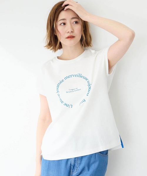 Petit Honfleur(プチオンフルール)の「2025年春夏【接触冷感・UVカット】オーガニックコットンフレンチスリーブロゴTシャツ(Tシャツ/カットソー・レディース・グリーン/レッド/ホワイト・M/L)」の16枚目の写真