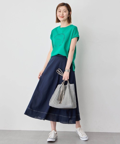 Petit Honfleur(プチオンフルール)の「2025年春夏【接触冷感・UVカット】オーガニックコットンフレンチスリーブロゴTシャツ(Tシャツ/カットソー・レディース・グリーン/レッド/ホワイト・M/L)」の17枚目の写真