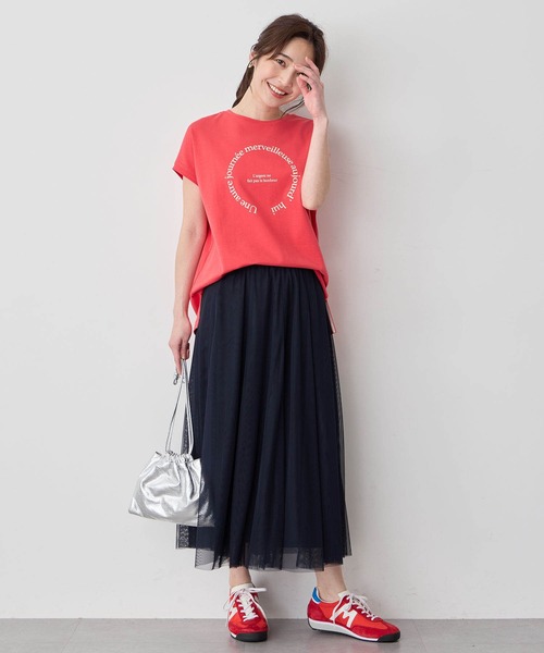 Petit Honfleur(プチオンフルール)の「2025年春夏【接触冷感・UVカット】オーガニックコットンフレンチスリーブロゴTシャツ(Tシャツ/カットソー・レディース・グリーン/レッド/ホワイト・M/L)」の20枚目の写真