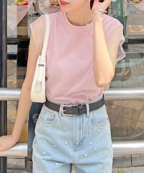 Futier land(フューティアランド)の「【新色追加】レイヤードシアーチュールノースリトップス(Tシャツ/カットソー・レディース・ブラック/グレー/ホワイト/ピンク・MEDIUM/LARGE/X-LARGE)」の4枚目の写真