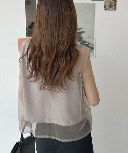 Futier land(フューティアランド)の「【新色追加】レイヤードシアーチュールノースリトップス(Tシャツ/カットソー・レディース・ブラック/グレー/ホワイト/ピンク・MEDIUM/LARGE/X-LARGE)」の10枚目の写真