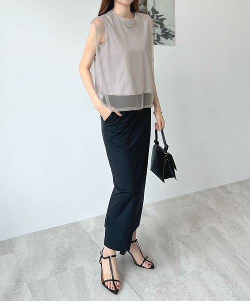 Futier land(フューティアランド)の「【新色追加】レイヤードシアーチュールノースリトップス(Tシャツ/カットソー・レディース・ブラック/グレー/ホワイト/ピンク・MEDIUM/LARGE/X-LARGE)」の11枚目の写真