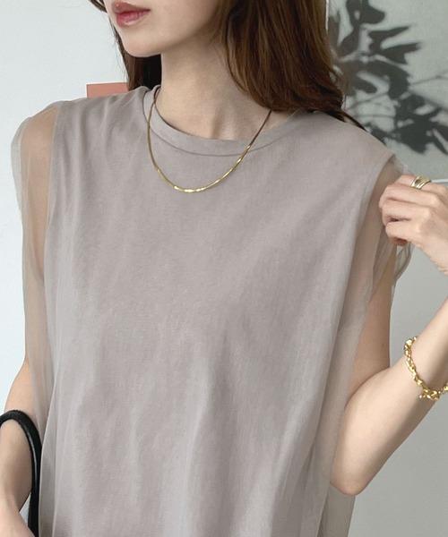 Futier land(フューティアランド)の「【新色追加】レイヤードシアーチュールノースリトップス(Tシャツ/カットソー・レディース・ブラック/グレー/ホワイト/ピンク・MEDIUM/LARGE/X-LARGE)」の12枚目の写真