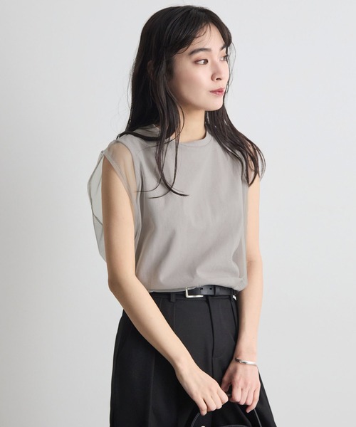Futier land(フューティアランド)の「フレンチスリーブチュールレイヤードトップス(Tシャツ/カットソー・レディース・ブラック/グレー/ホワイト/ピンク・MEDIUM/LARGE/X-LARGE)」の7枚目の写真