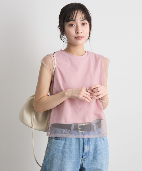 Futier land(フューティアランド)の「フレンチスリーブチュールレイヤードトップス(Tシャツ/カットソー・レディース・ブラック/グレー/ホワイト/ピンク・MEDIUM/LARGE/X-LARGE)」の8枚目の写真