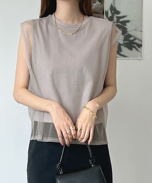 Futier land(フューティアランド)の「【新色追加】レイヤードシアーチュールノースリトップス(Tシャツ/カットソー・レディース・ブラック/グレー/ホワイト/ピンク・MEDIUM/LARGE/X-LARGE)」の13枚目の写真