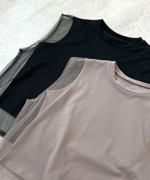 Futier land(フューティアランド)の「【新色追加】レイヤードシアーチュールノースリトップス(Tシャツ/カットソー・レディース・ブラック/グレー/ホワイト/ピンク・MEDIUM/LARGE/X-LARGE)」の18枚目の写真