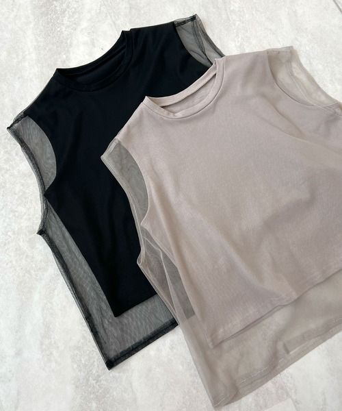 Futier land(フューティアランド)の「【新色追加】レイヤードシアーチュールノースリトップス(Tシャツ/カットソー・レディース・ブラック/グレー/ホワイト/ピンク・MEDIUM/LARGE/X-LARGE)」の19枚目の写真
