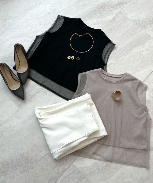 Futier land(フューティアランド)の「【新色追加】レイヤードシアーチュールノースリトップス(Tシャツ/カットソー・レディース・ブラック/グレー/ホワイト/ピンク・MEDIUM/LARGE/X-LARGE)」の20枚目の写真