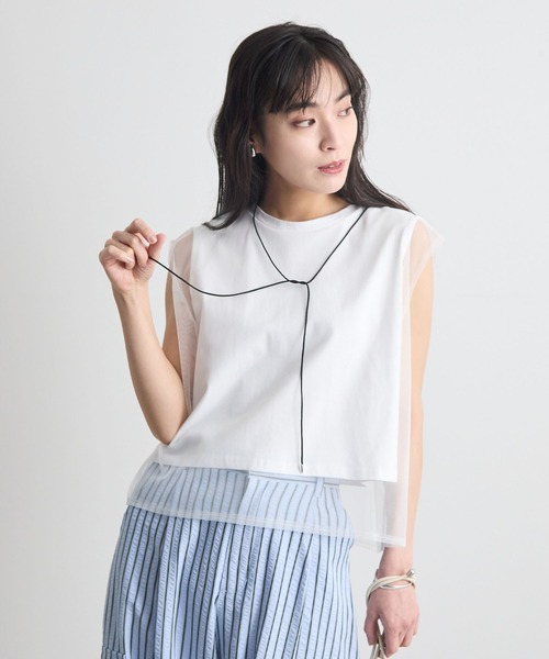 Futier land(フューティアランド)の「フレンチスリーブチュールレイヤードトップス(Tシャツ/カットソー・レディース・ブラック/グレー/ホワイト/ピンク・MEDIUM/LARGE/X-LARGE)」の10枚目の写真