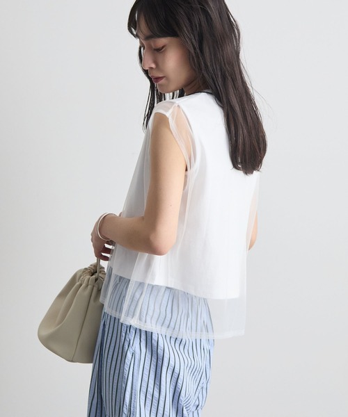Futier land(フューティアランド)の「フレンチスリーブチュールレイヤードトップス(Tシャツ/カットソー・レディース・ブラック/グレー/ホワイト/ピンク・MEDIUM/LARGE/X-LARGE)」の11枚目の写真