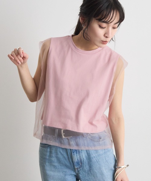 Futier land(フューティアランド)の「フレンチスリーブチュールレイヤードトップス(Tシャツ/カットソー・レディース・ブラック/グレー/ホワイト/ピンク・MEDIUM/LARGE/X-LARGE)」の22枚目の写真