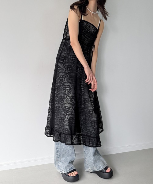 junoah（ジュノア）の「レイヤード用ドロストフリルレースキャミワンピ（ワンピース・レディース・ホワイト/ブラック・SMALL/MEDIUM/LARGE）」の3枚目の写真