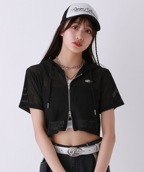 repipi armario（レピピ アルマリオ）の「メッシュＷZIPショートトップス【半袖】（その他トップス・キッズ・ホワイト/ブラック・MEDIUM/LARGE/SMALL）」の4枚目の写真