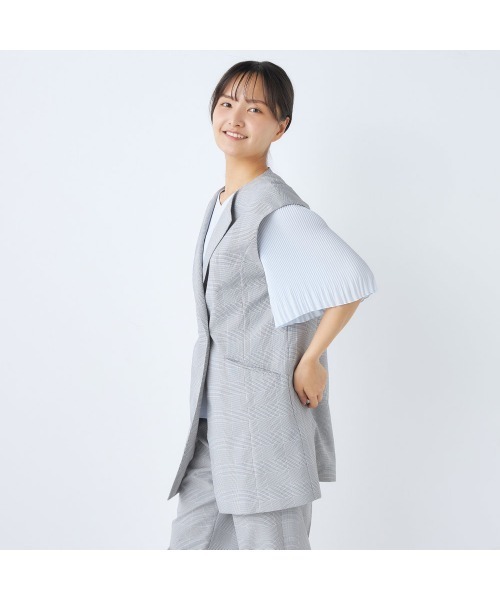 洗えるジレ】ノーカラーダブルボタンベスト ※セットアップ可能