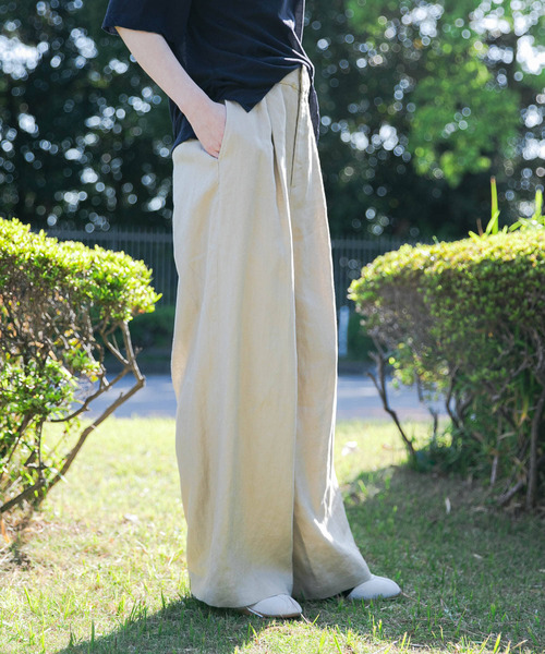 [新品未使用] 定価3.5万 ワイドスラックス W32 セール】『3サイズ展開』new basic リネンイージーワイド