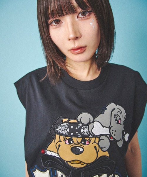 SILVER BULLET(シルバーバレット)の「『GALFY/ガルフィー』袖を忘れしTシャツ【Z】(Tシャツ/カットソー・レディース・ブラック系1/ブラック/ホワイト・L/XL)」の3枚目の写真