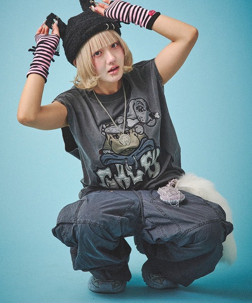 SILVER BULLET(シルバーバレット)の「『GALFY/ガルフィー』袖を忘れしTシャツ【Z】(Tシャツ/カットソー・レディース・ブラック系1/ブラック/ホワイト・L/XL)」の19枚目の写真