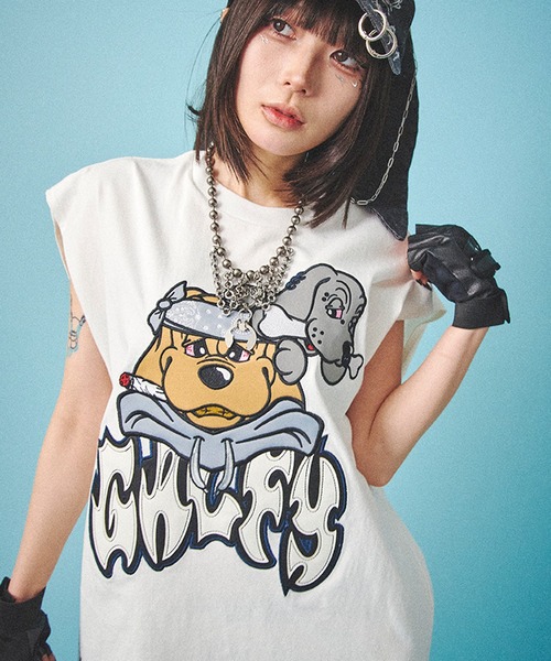SILVER BULLET(シルバーバレット)の「『GALFY/ガルフィー』袖を忘れしTシャツ【Z】(Tシャツ/カットソー・レディース・ブラック系1/ブラック/ホワイト・L/XL)」の5枚目の写真