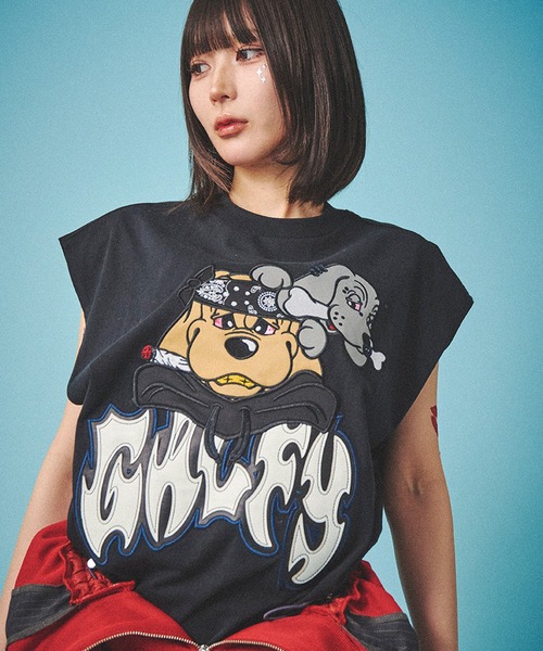 SILVER BULLET(シルバーバレット)の「『GALFY/ガルフィー』袖を忘れしTシャツ【Z】(Tシャツ/カットソー・レディース・ブラック系1/ブラック/ホワイト・L/XL)」の12枚目の写真