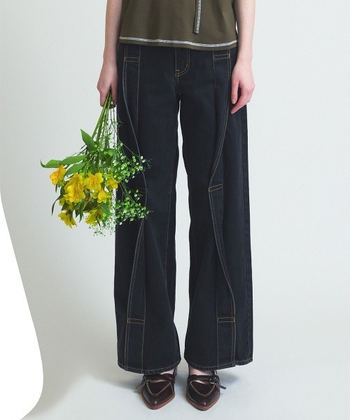twisted line denim trousers