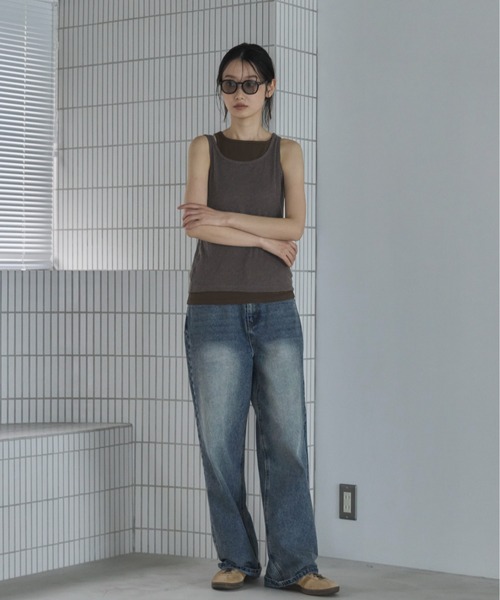 feepur（フェピュール）の「異素材レイヤードアメスリタンク（タンクトップ・レディース・チャコールグレー/アイボリー/ベージュ・MEDIUM）」の4枚目の写真