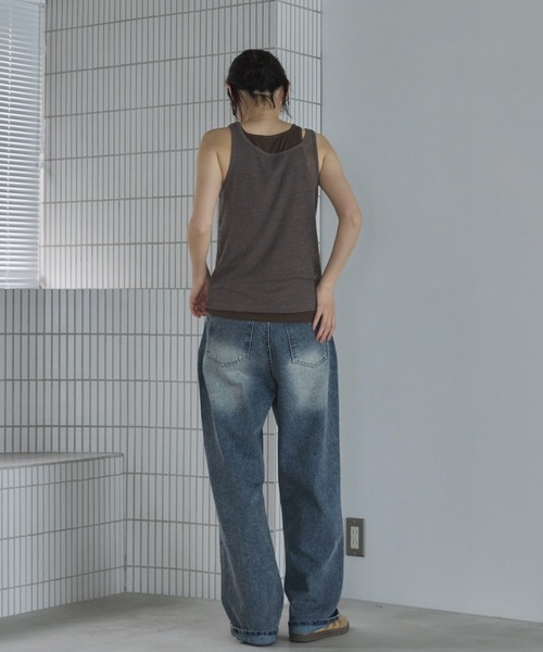feepur（フェピュール）の「異素材レイヤードアメスリタンク（タンクトップ・レディース・チャコールグレー/アイボリー/ベージュ・MEDIUM）」の6枚目の写真