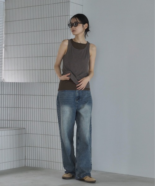 feepur（フェピュール）の「異素材レイヤードアメスリタンク（タンクトップ・レディース・チャコールグレー/アイボリー/ベージュ・MEDIUM）」の7枚目の写真