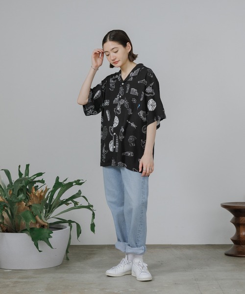 Liberaiders リベレイダース シャツ サイズ:M / タクシー刺繍 オープンカラー レーヨン 半袖シャツ (CNG RICKSHAW RAYON S/S SHIRT) / グリーン / トップス カジュアルシャツ【メンズ】【中古】【K4515】 Liberaiders/リベレイダース RAYON ALOHA SHIRT（シャツ/ブラウス