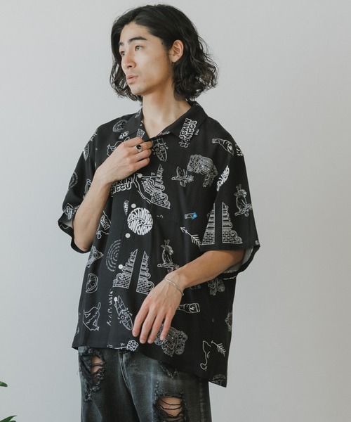 Liberaiders リベレイダース シャツ サイズ:M / タクシー刺繍 オープンカラー レーヨン 半袖シャツ (CNG RICKSHAW RAYON S/S SHIRT) / グリーン / トップス カジュアルシャツ【メンズ】【中古】【K4515】 Liberaiders/リベレイダース RAYON ALOHA SHIRT（シャツ/ブラウス