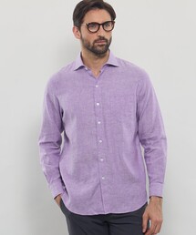 【美品/リネン100%】ハグオーワー リネンシャツ オーバーシャツ パープル リネンシャツ 長袖」に該当するパープル/紫色系のメンズ