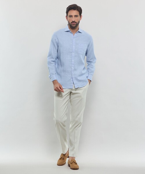 MACKINTOSH LONDON（マッキントッシュ ロンドン）の「【LEON掲載】ストレッチリネンワイドカラーシャツ（シャツ/ブラウス・メンズ・パープル系その他2/ピンク系その他2/ブルー系その他2/ネイビー/オフホワイト・XL/L/M）」の11枚目の写真