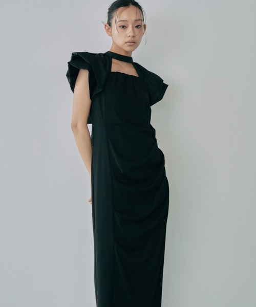 リ*リ様 ANDRESD アンドレスドレースケープオ ケージョンドレス黒✕ベージ drape dress / ドレープドレス（ドレス）｜ANDRESD