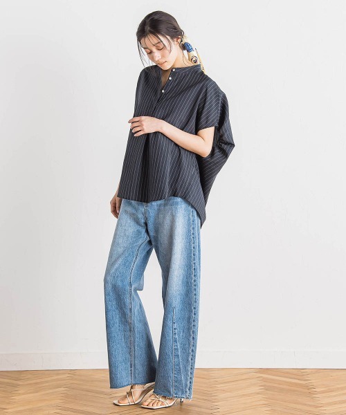 Droite lautreamont（ドロワットロートレアモン）の「タンブラーブッチャーブラウス≪手洗い可能≫（シャツ/ブラウス・レディース・イエロー/ダークネイビー/チャコールグレー・M）」の14枚目の写真