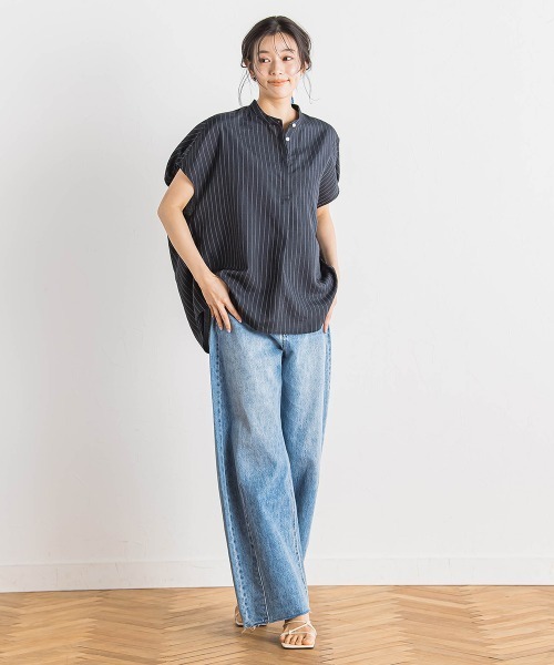 Droite lautreamont（ドロワットロートレアモン）の「タンブラーブッチャーブラウス≪手洗い可能≫（シャツ/ブラウス・レディース・イエロー/ダークネイビー/チャコールグレー・M）」の10枚目の写真