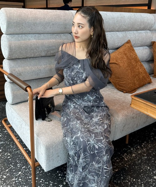 tulle drape spangle dress / チュールドレープスパンコール