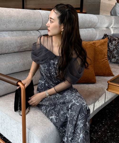 チュールドレープスパンコールドレス チュールドレープスパンコールドレス / tulle drape spangle dress