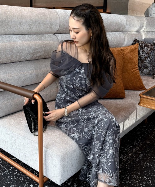 チュールドレープスパンコールドレス / tulle drape spangle dress