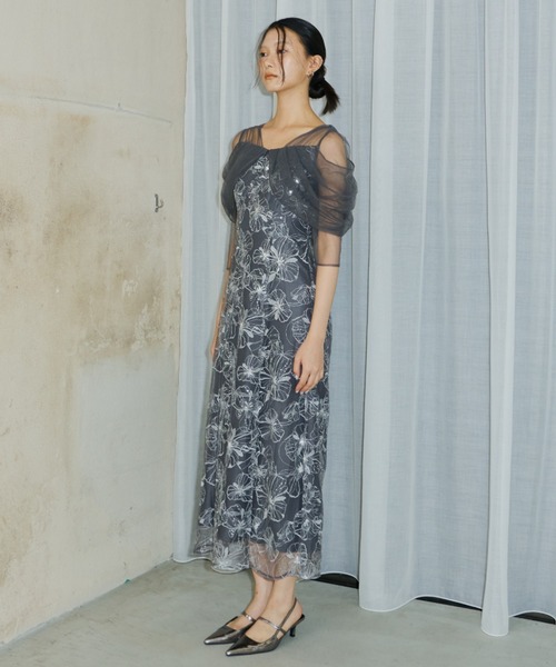 ANDRESD（アンドレスド）の「チュールドレープスパンコールドレス / tulle drape spangle dress（ドレス・レディース・イエロー/ライトグリーン/ブラック/ブラウン/チャコール・S/M/L）」の10枚目の写真