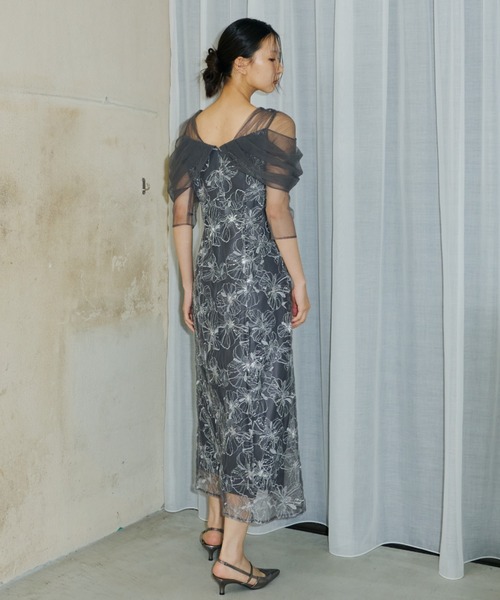 ANDRESD（アンドレスド）の「チュールドレープスパンコールドレス / tulle drape spangle dress（ドレス・レディース・イエロー/ライトグリーン/ブラック/ブラウン/チャコール・S/M/L）」の8枚目の写真