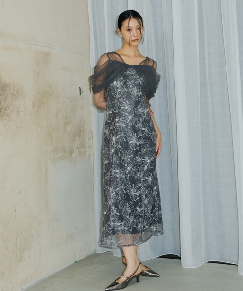 【2025新作】美品/andresd/チュールドレープスパンコールドレスイエロー tulle drape spangle dress / チュールドレープスパンコール