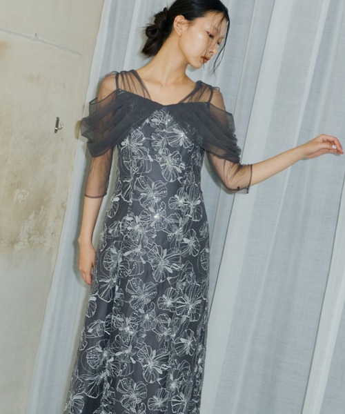 チュールドレープスパンコールドレス / tulle drape spangle dress