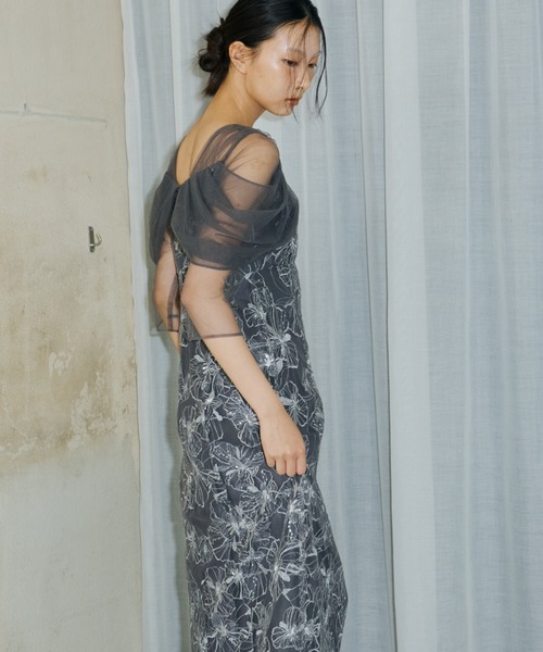 tulle drape spangle dress / チュールドレープスパンコール