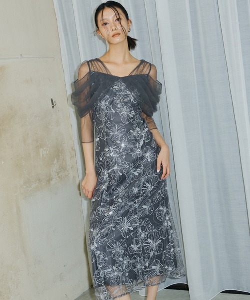 チュールドレープスパンコールドレス / tulle drape spangle dress（ドレス）｜ANDRESD（アンドレスド）