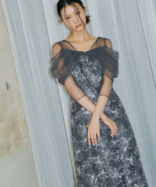 チュールドレープスパンコールドレス / tulle drape spangle dress（ドレス）｜ANDRESD（アンドレスド）